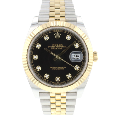 Rolex - Datejust 41 Steel / Gold Jubilee Fluted Black Diamond Dial Like NEW