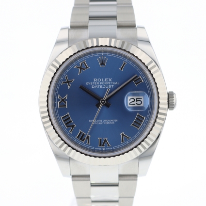 Datejust 41 Fluted Oyster Azzuro Blue Roman Dial NEW!
