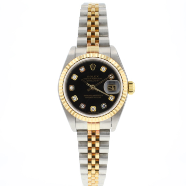 Rolex - Lady-Datejust 26 Jubilee Fluted Steel Gold Black Diamond Dial