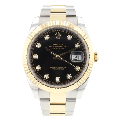 Rolex - Datejust 41 Steel Gold Oyster Fluted Black Diamond Dial