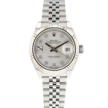 Rolex - Lady-Datejust 28MM Steel Jubilee Fluted Silver Diamond Dial