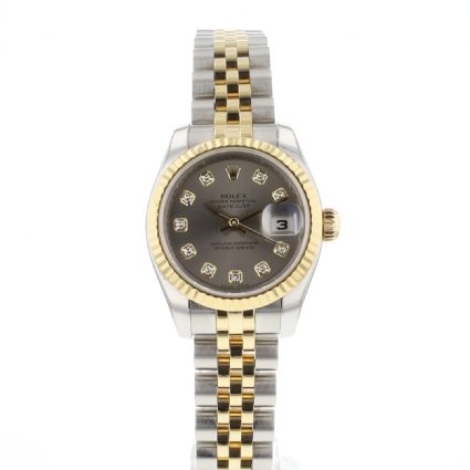 Lady-Datejust 26 Jubilee Fluted Steel Gold Grey Diamond Dial