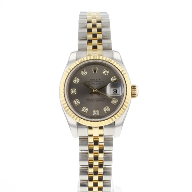 Rolex - Lady-Datejust 26 Jubilee Fluted Steel Gold Grey Diamond Dial