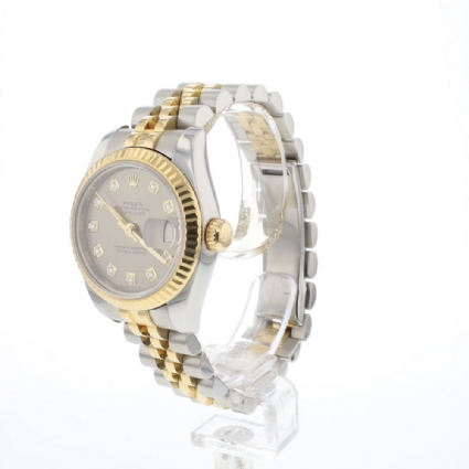 Lady-Datejust 26 Jubilee Fluted Steel Gold Grey Diamond Dial