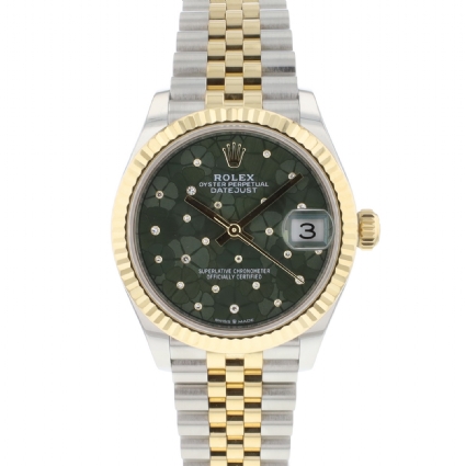 Datejust 31 Steel Gold Jubilee Fluted Green Diamond Flower Dial