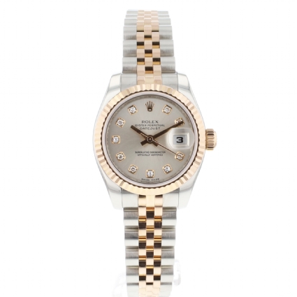 Datejust Lady 26 Steel Everose Gold Jubilee Fluted Silver Diamond Dial