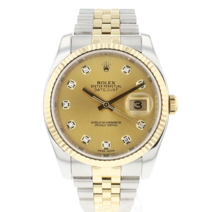 Datejust 36 Steel Gold Jubilee Fluted Champagne Diamond Dial