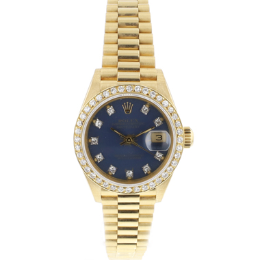 Rolex - Datejust Lady 26 Yellow Gold President Blue Diamond Dial