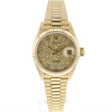 Rolex - Lady-Datejust 26 Yellow Gold President Logo Diamond Dial