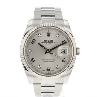 Rolex - Date 34 Fluted Diamond Arabic Silver Dial
