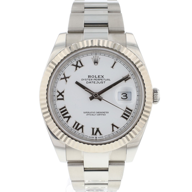 Rolex - Datejust 41 Fluted Oyster White Roman Dial