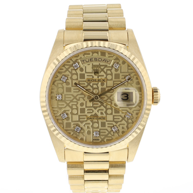 Rolex - Day-Date 36 Yellow Gold Champagne Logo Diamond Dial