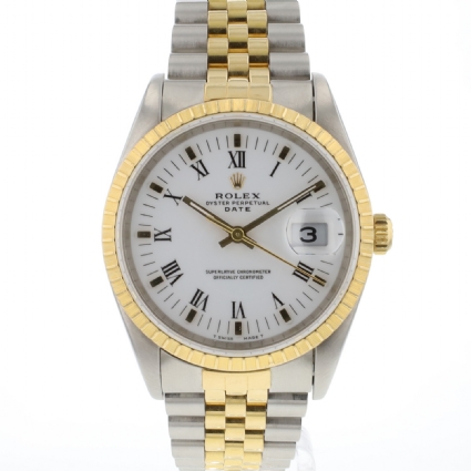 Oyster Perpetual Date 34 Gold/Steel White Roman Dial