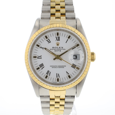 Rolex - Oyster Perpetual Date 34 Gold/Steel White Roman Dial