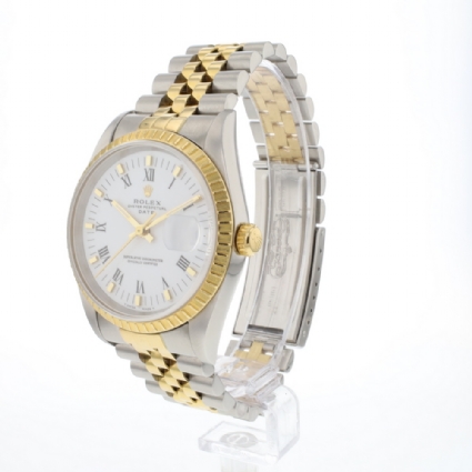 Oyster Perpetual Date 34 Gold/Steel White Roman Dial