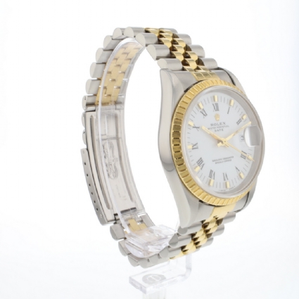 Oyster Perpetual Date 34 Gold/Steel White Roman Dial
