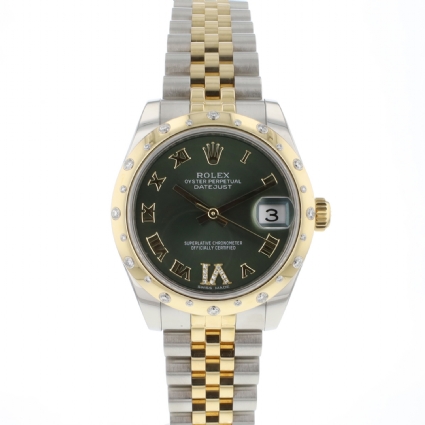 Datejust 31 Gold Steel Diamonds Green Roman Dial