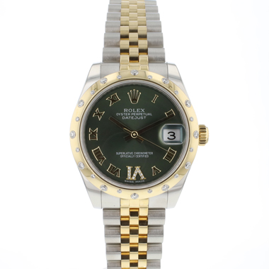 Rolex - Datejust 31 Gold Steel Diamonds Green Roman Dial