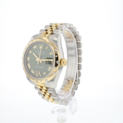 Datejust 31 Gold Steel Diamonds Green Roman Dial
