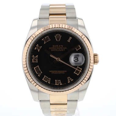 Rolex - Datejust 36 Steel/Everose Oyster Black Roman Sunburst Dial