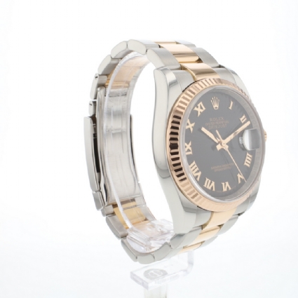 Datejust 36 Steel / Everose Oyster Fluted Black Roman Sunburst Dial