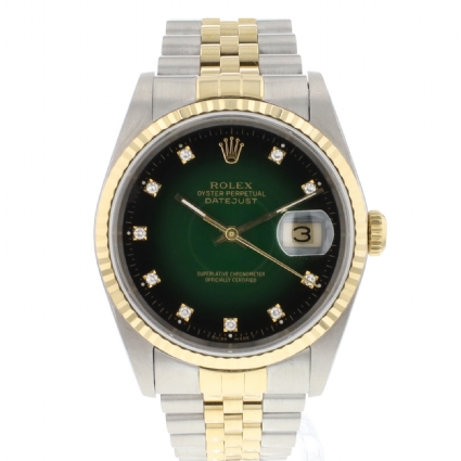 Datejust 36 Steel Gold Jubilee Fluted Green Vignette Diamond Dial