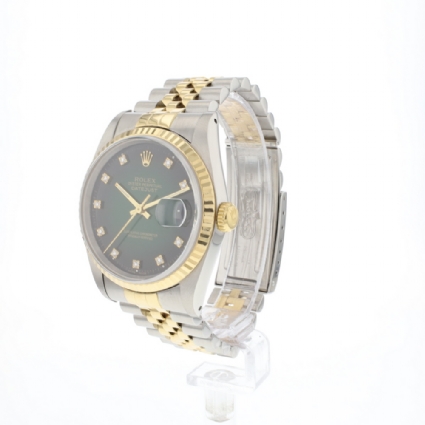 Datejust 36 Steel Gold Jubilee Fluted Green Vignette Diamond Dial