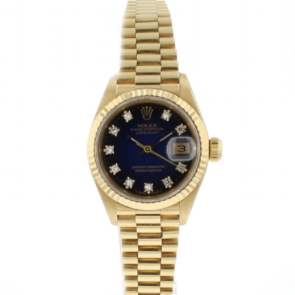 Lady-Datejust 26 Yellow Gold Blue Vignette Diamond Dial