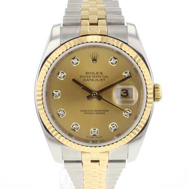 Rolex - Datejust 36 Steel Gold Jubilee Fluted Champagne Diamond Dial