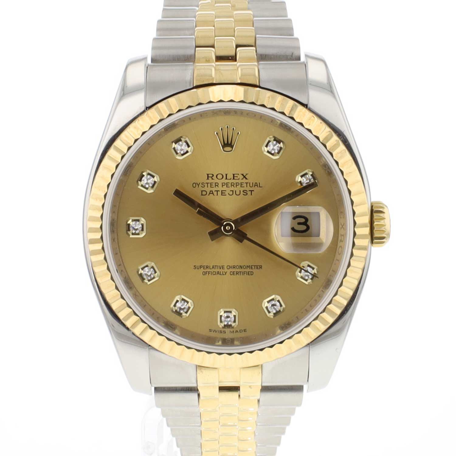 Datejust 36 Steel Gold Jubilee Fluted Champagne Diamond Dial