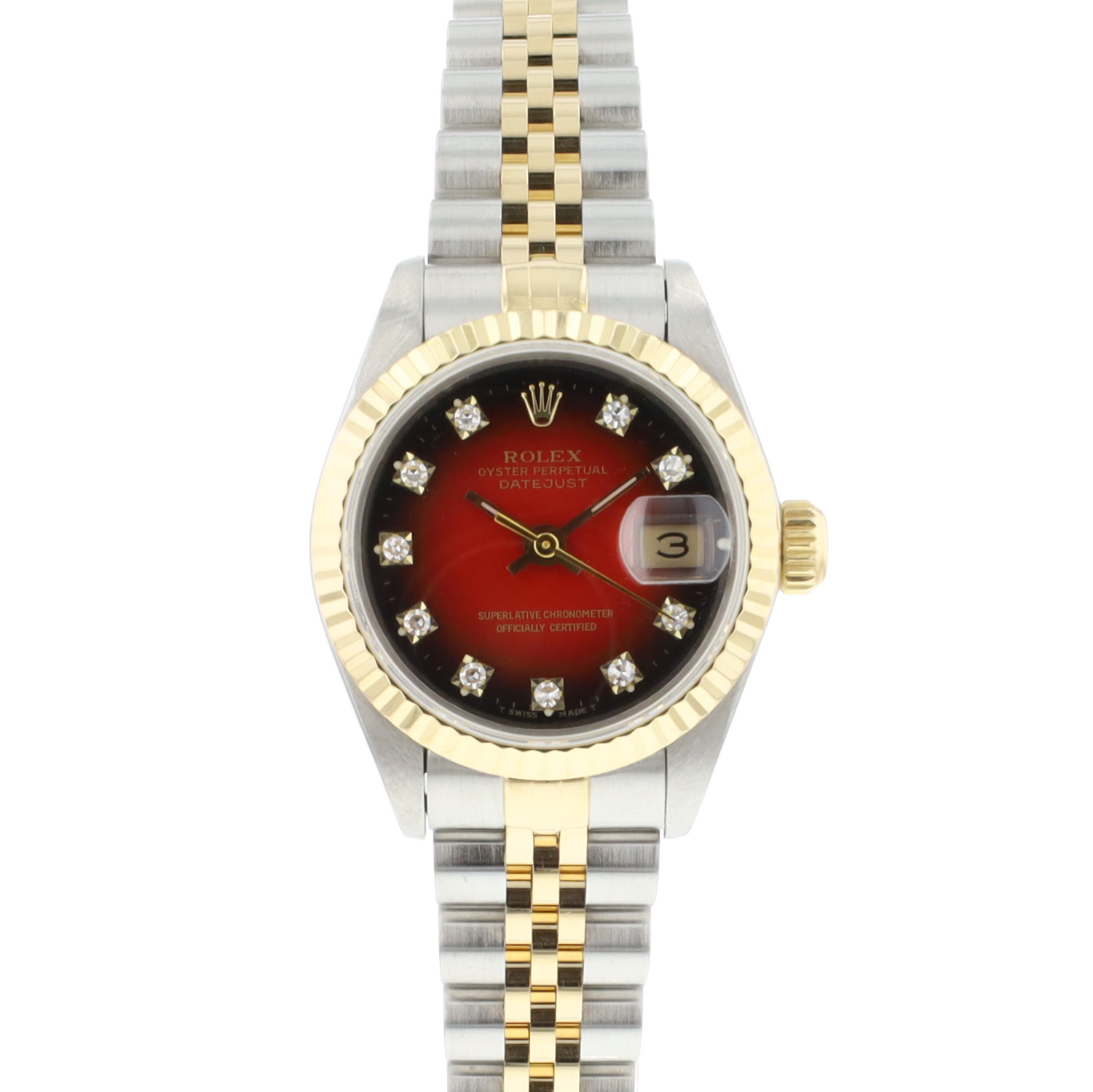 Lady-Datejust 26 Steel/Gold Red Vignette Diamond Dial