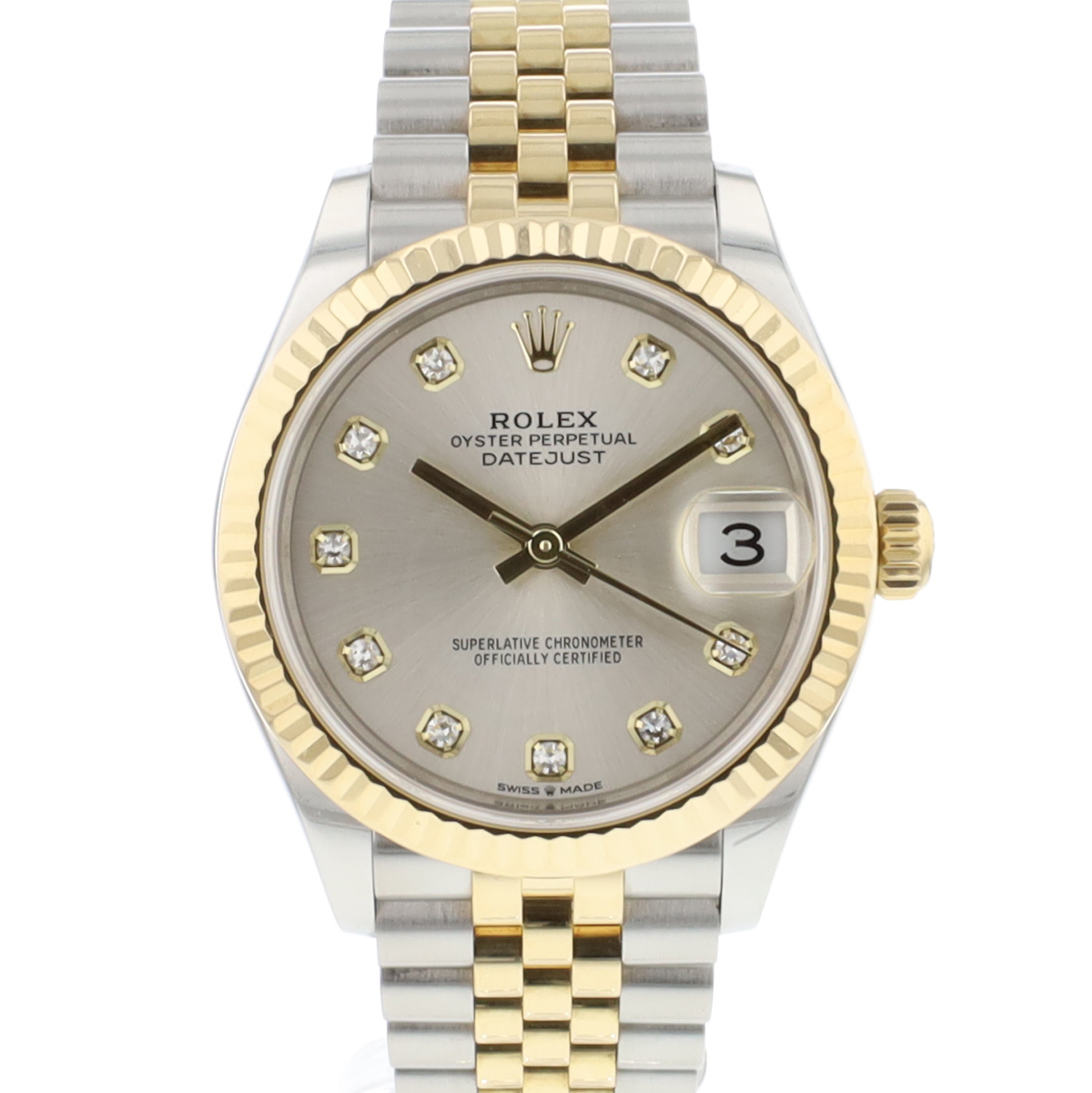 Datejust 31 Steel Gold Jubilee Fluted Silver Diamond Dial