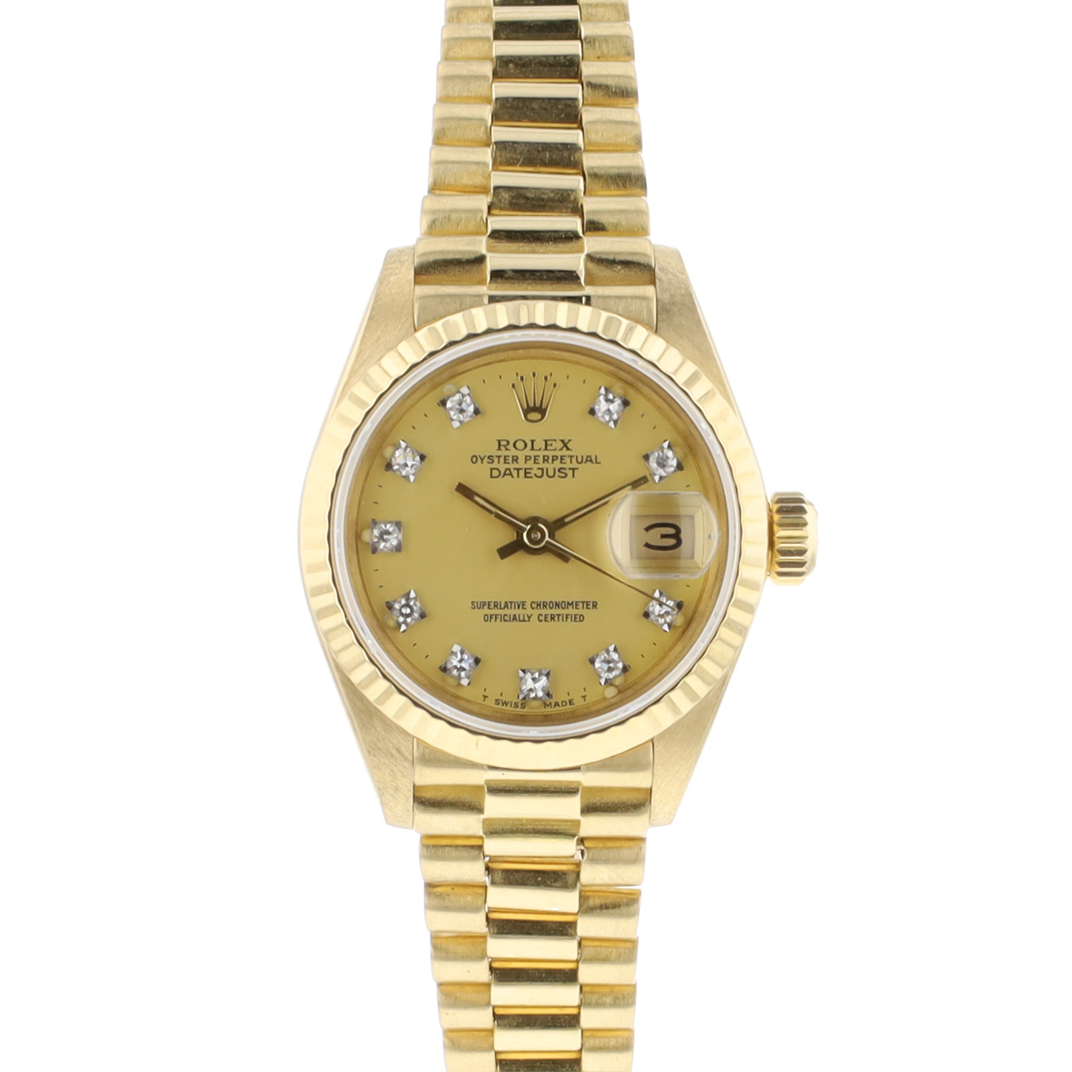 Lady-Datejust 26 Yellow Gold President Champagne Diamond Dial
