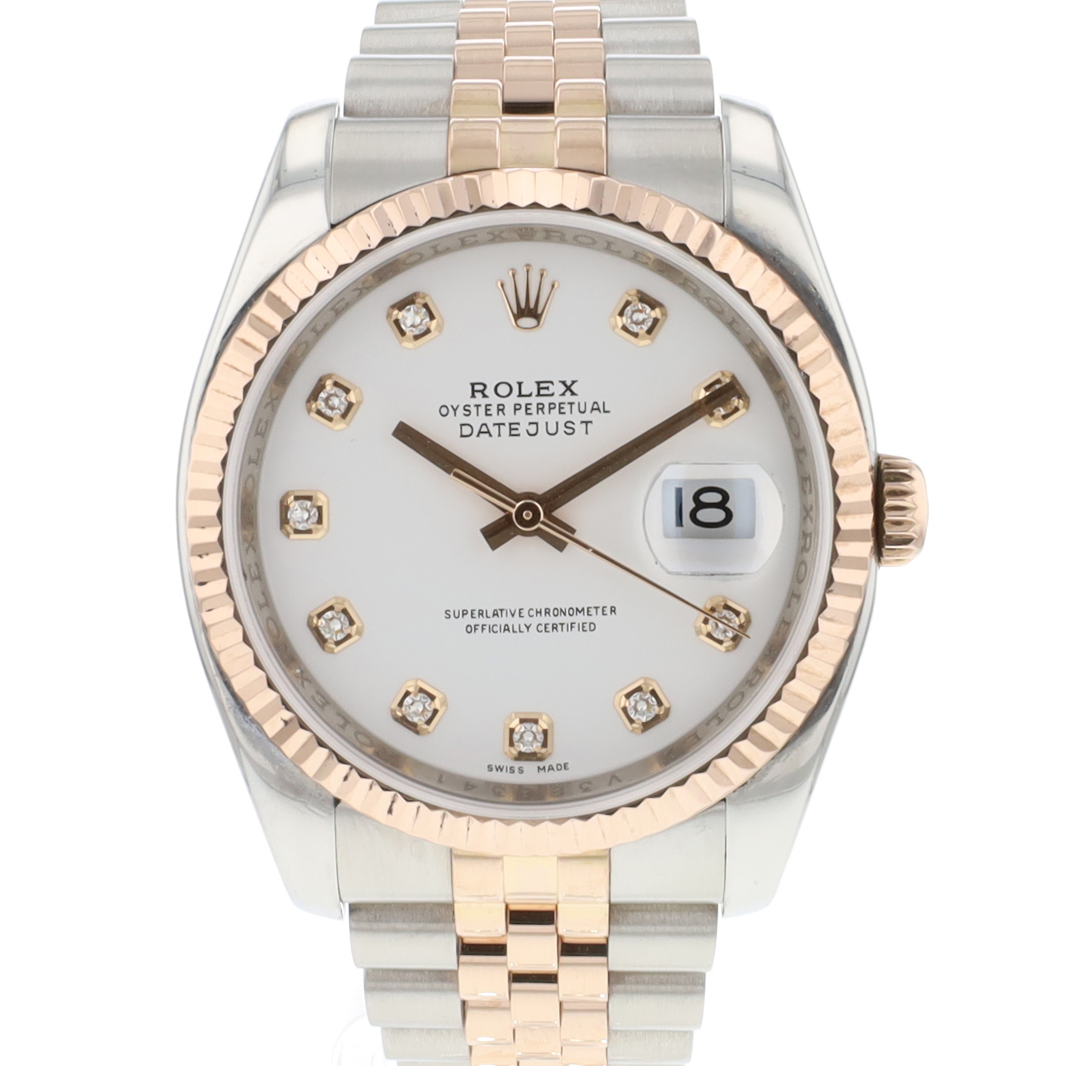 Datejust 36 Steel/Everose Jubilee White Diamond Dial